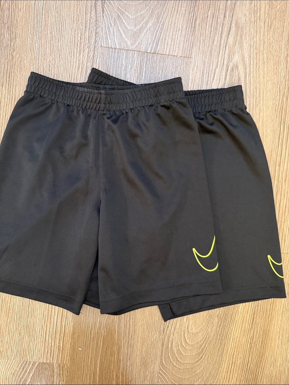 Set of 2 | Boys Nike Black Elastic Shorts with Neon Yellow Swoosh - size 7 (L)